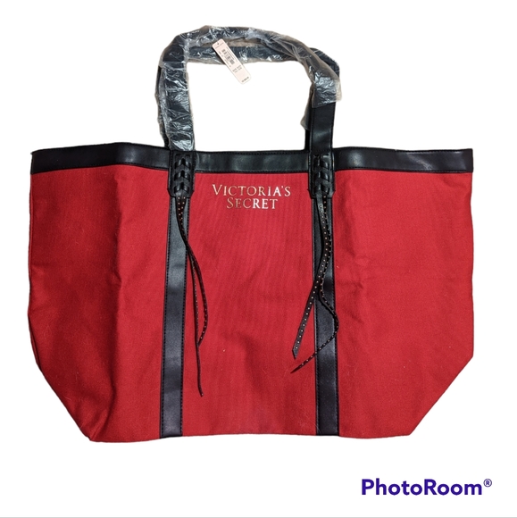 Victoria's Secret Accessories - Victoria's Secret Black‎ & Red Large Signature Travel Tote Bag - New with…